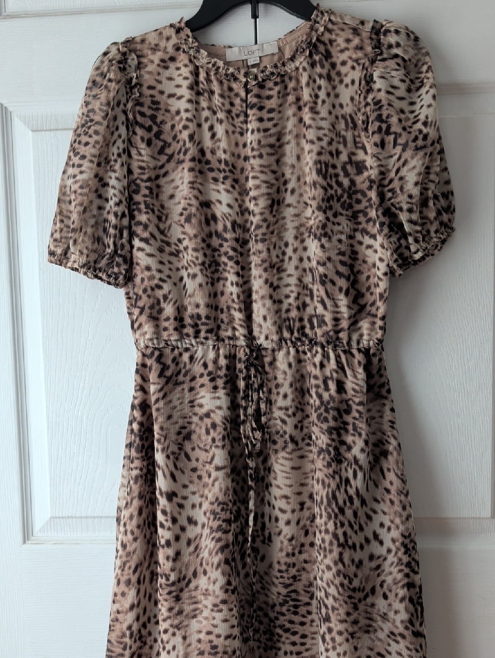 LOFT Neutral Animal-Print Midi Dress with Tie Waist